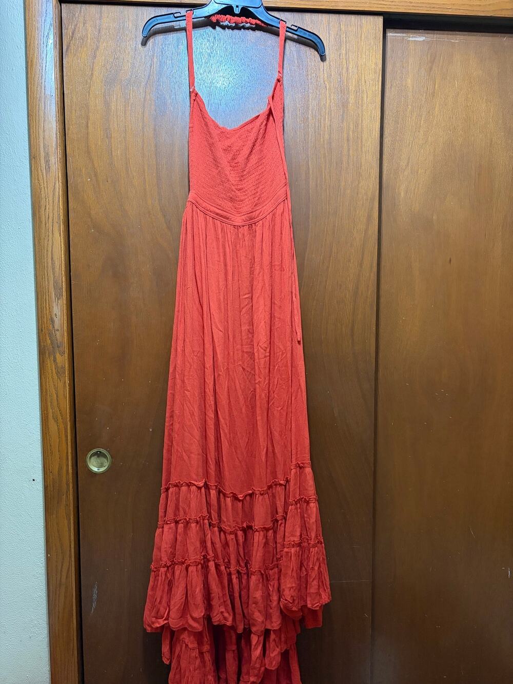 R. Vivimos NWT Boho Maxi Dress Rust Coral Tiered Ruffle XL 16/18